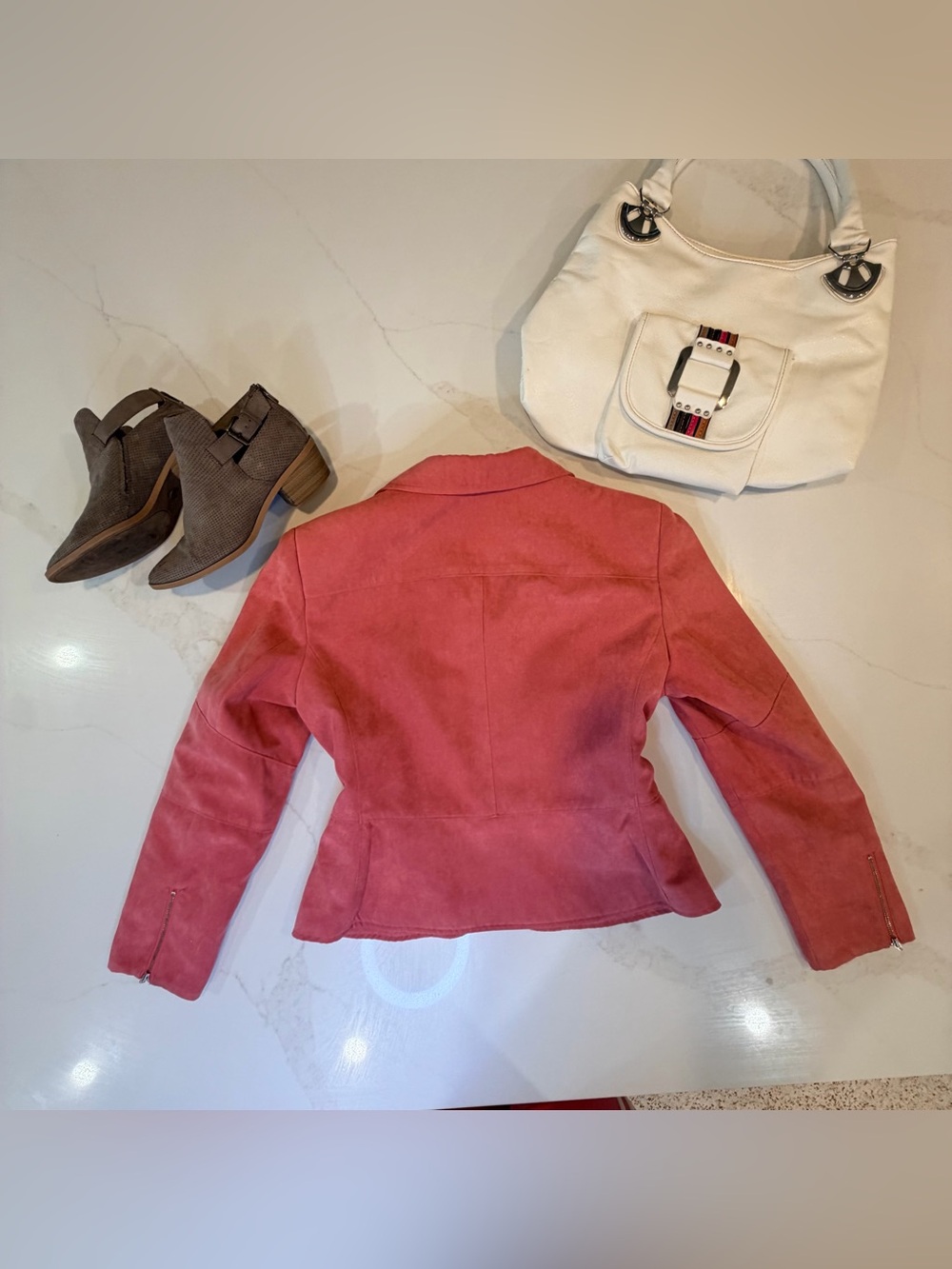 Coral Suede Zip-Front Women's Blazer - Picture 2 of 5